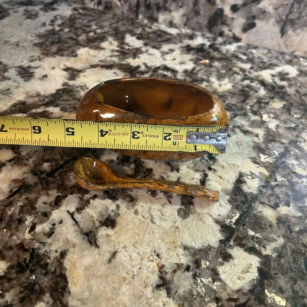 Hand made saucer and spoon pottery Brown Minimalist MC Signed‎